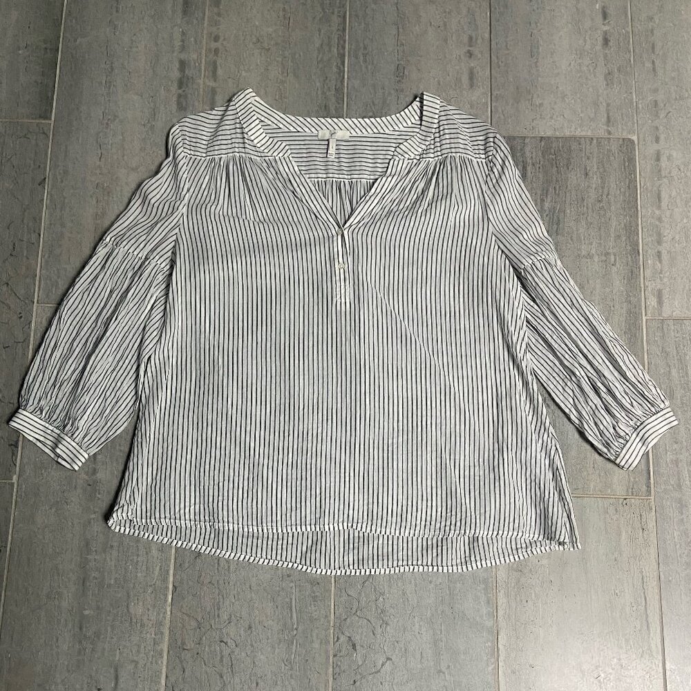 Joie Long Sleeve Striped Cotton Tunic Top Blouse White/Black Size Large